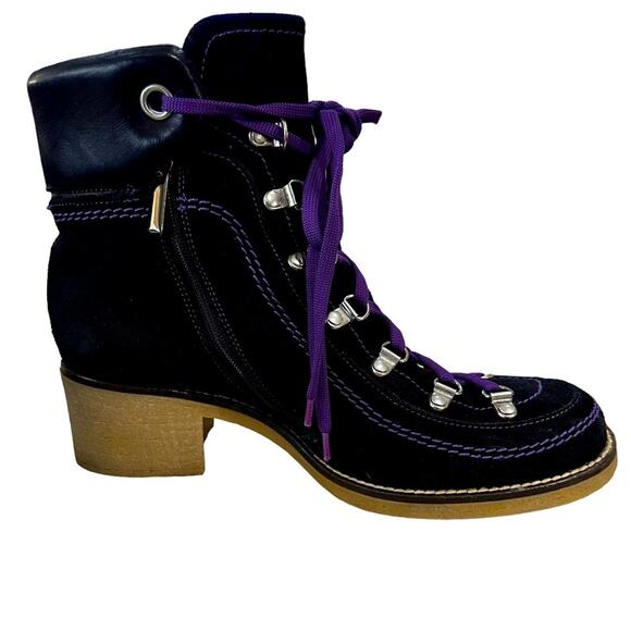 Sam Edelman lace up boots black suede and smooth leather Rubber gum sole size 9 - Picture 1 of 8